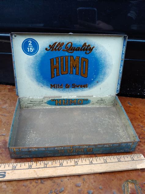 humo metal cigar box|Vintage Humo Cigar Box Detroit Michigan Tobacco Tin 1930s .